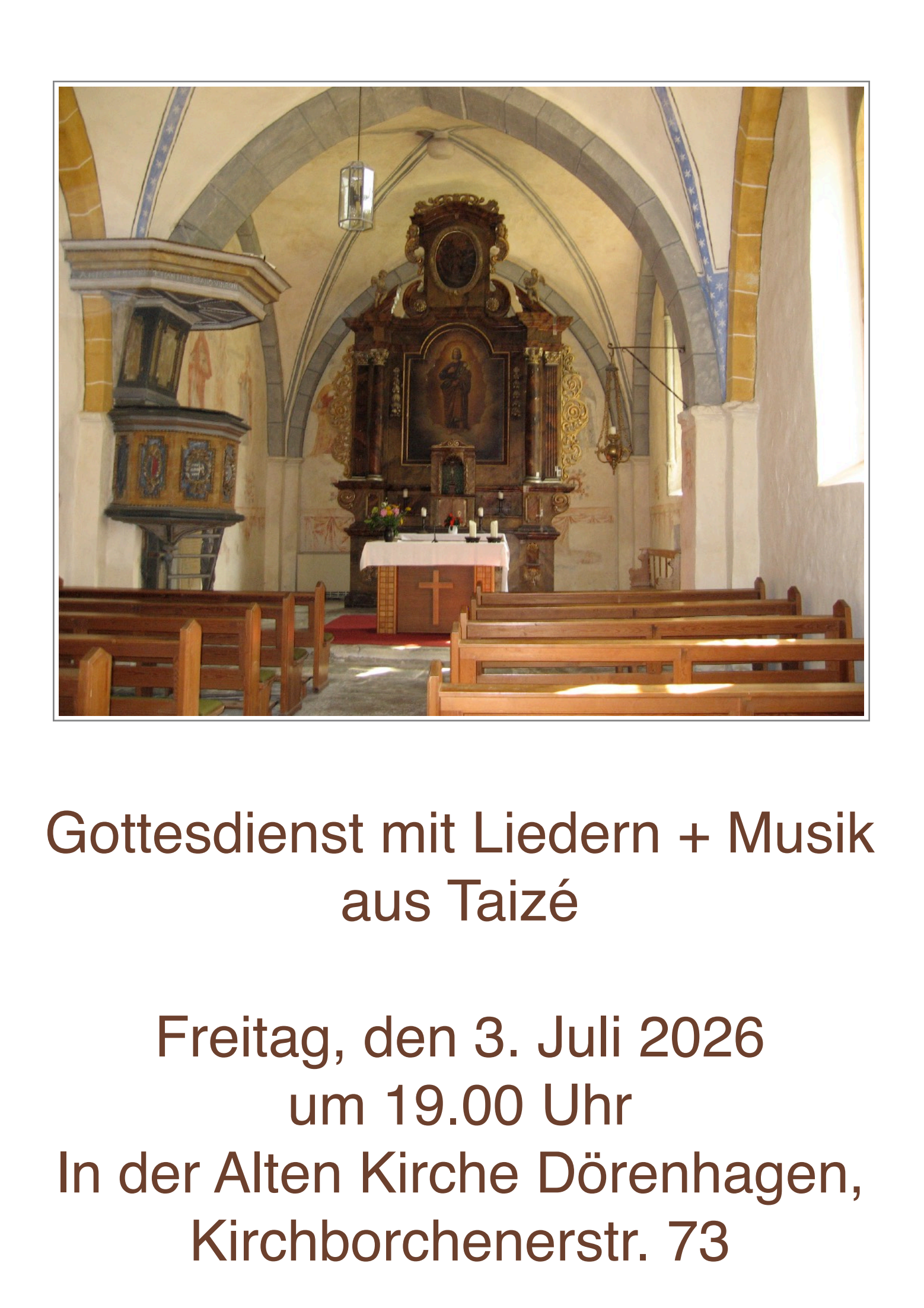 Gottesdienst mit Musik und Liedern aus Taizé